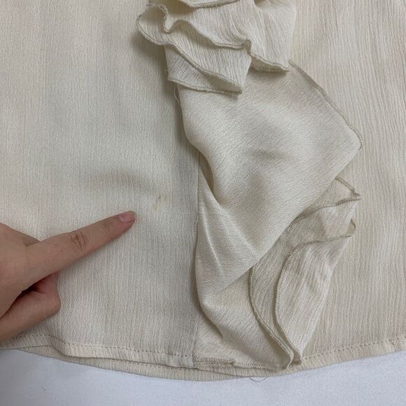 One The Land Tank Top Womens S Small Ivory Ruffle Overlap Cold Shoulder Cami - Picture 8 of 14